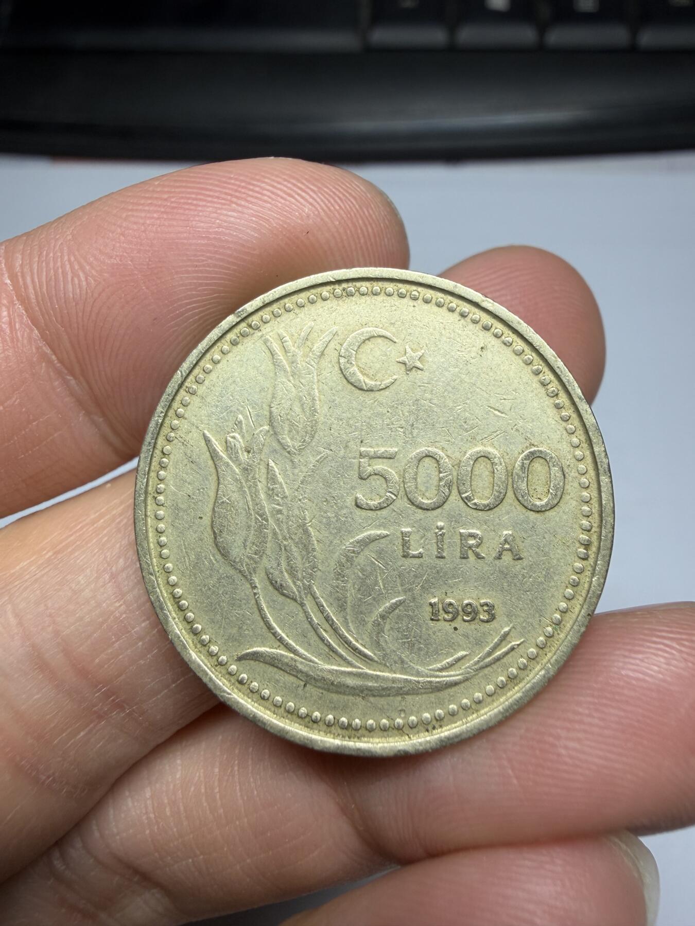 2025年集古藏今外币拍卖第二期-第7场—（总第307拍），可以寄存60天，满160元包邮。 1993年土耳其5000里拉