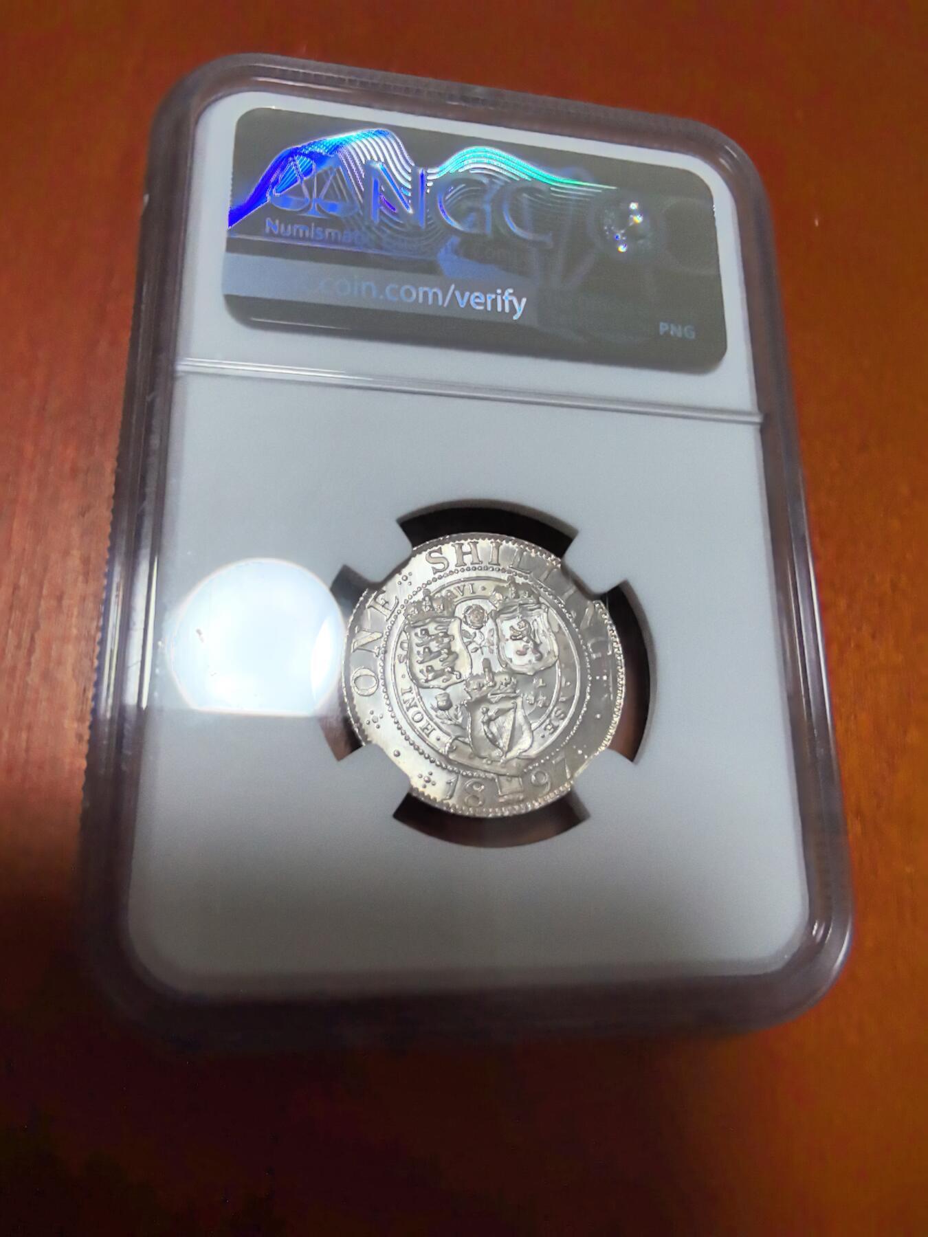 长老汇蛇年精选第一百场拍卖 1897 英国维多利亚1先令银币，NGC MS65分，更高10枚，无国界医生义卖标