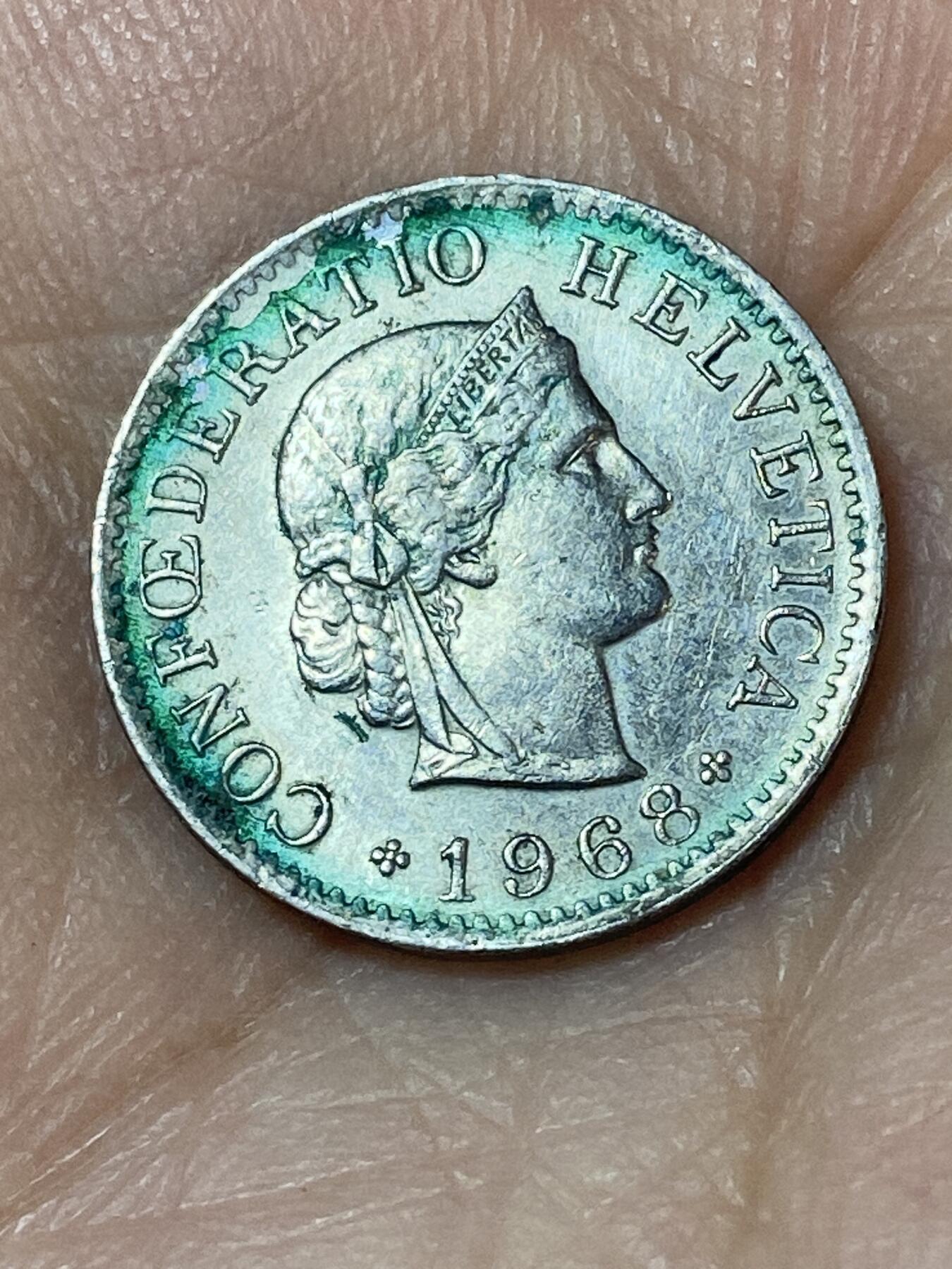 2026年第二十四场(总第一百九十三场）外国好品散币场(免佣金) 瑞士🇨🇭1968年5拉彭(第二版，B标伯尔尼造)