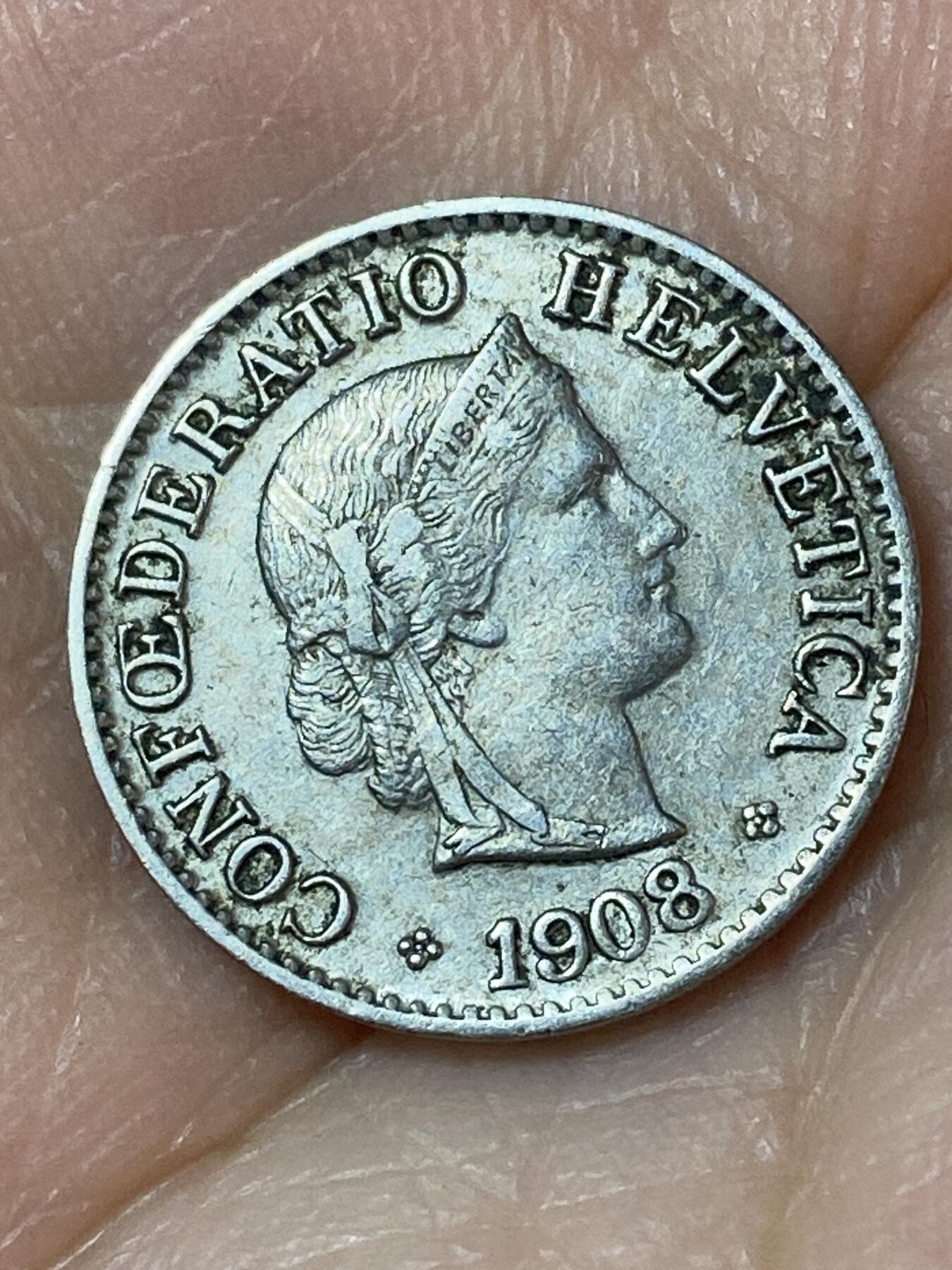 2026年第二十四场(总第一百九十三场）外国好品散币场(免佣金) 少见早期年份–瑞士🇨🇭1908年5拉彭(第二版，B标伯尔尼造)