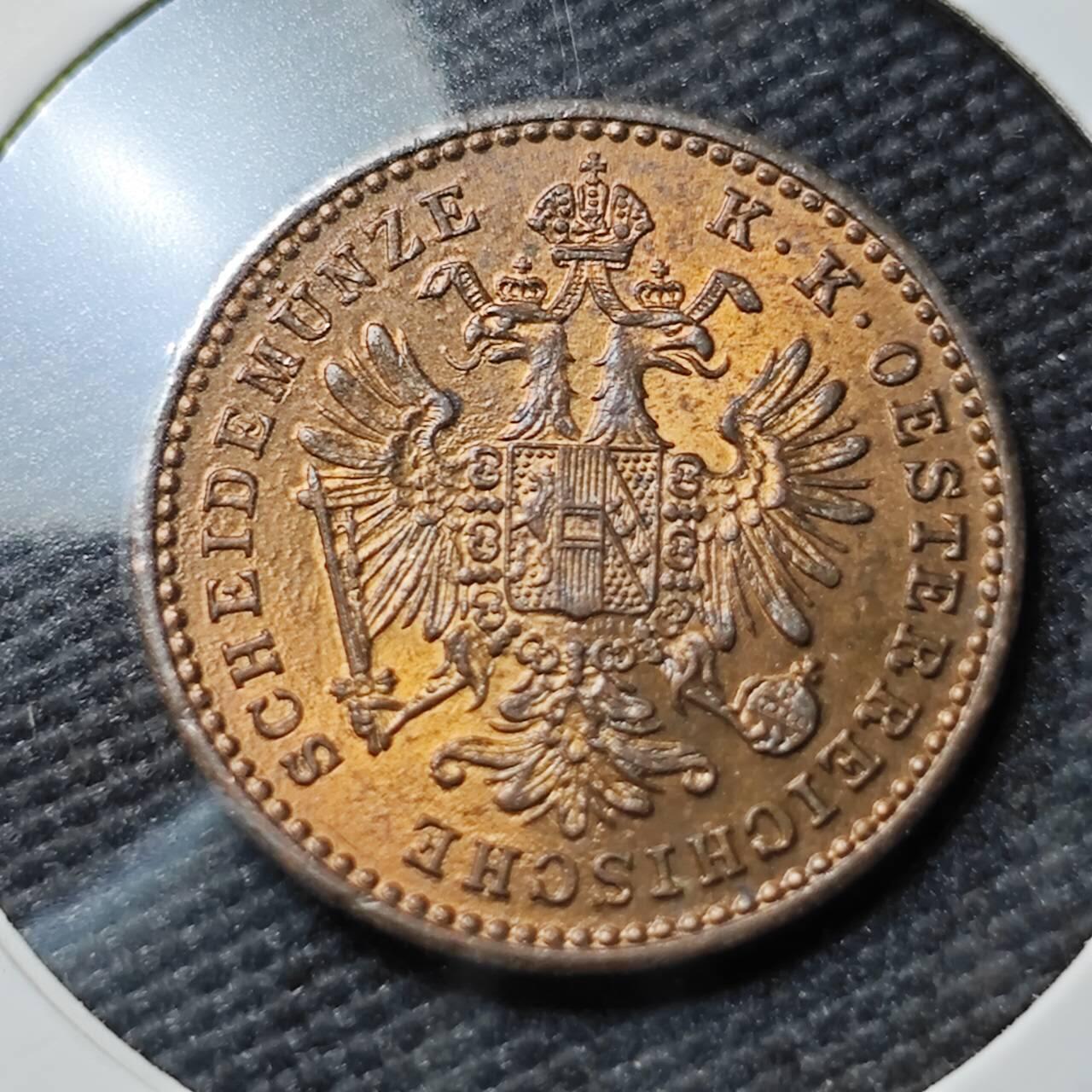 KK钱币收藏小铺  第397期 百期特怕（四拍之一） 2月预留时间 周末发货  1881年奥地利约瑟夫一世双头鹰1克鲁泽铜币 好品