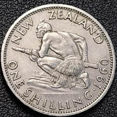 泉币菌-第191场- 迎春节专场 本场拍品多 请提前出价 年前能发货的最后一场（本期结束后 明天 2月14日发货 请及时付款） - 毛利人狩猎场景 1960年 英属新西兰1先令白铜币 23.5mm 铜钱纪念币