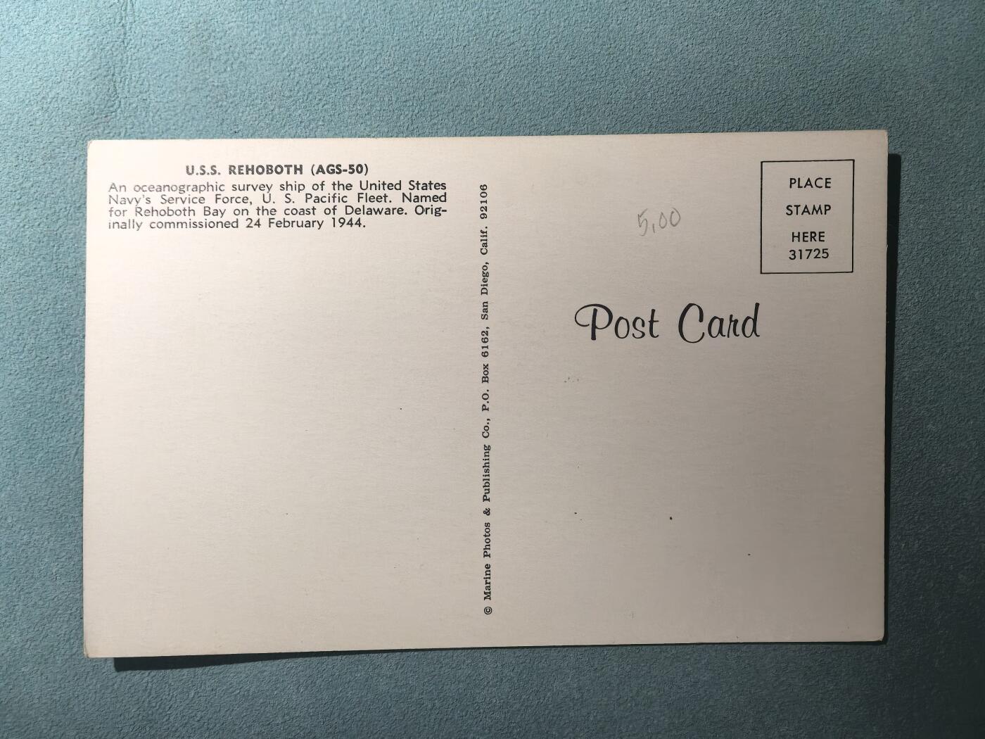 盛世勋华——号角文化勋章邮票专场拍卖第305期 美国冷战时期军舰专题明信片 美国海军“里霍博斯”号海洋调查船（AGS-50）