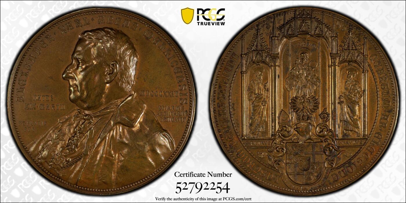 博洋堂蛇年收官专场暨第161期（全场包邮） PCGS MS62 奥地利1895年弗朗茨·约瑟夫一世纪念大铜章，唯一冠军分！