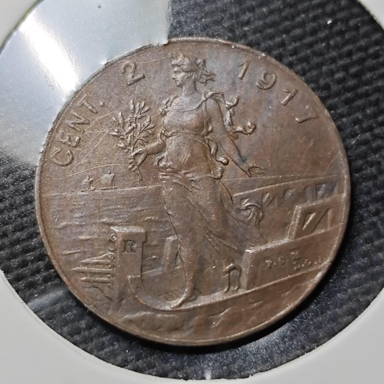 KK钱币收藏小铺  第397期 百期特怕（四拍之一） 2月预留时间 周末发货  1917意大利2分铜币 拿花 细节不错！