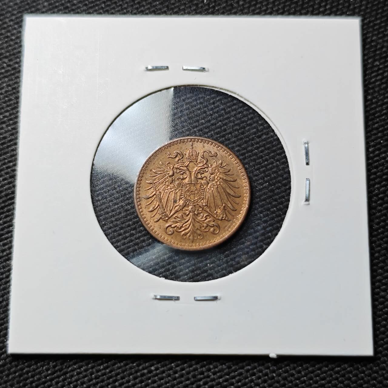 KK钱币收藏小铺  第397期 百期特怕（四拍之一） 2月预留时间 周末发货  奥地利1895年1格罗申铜币 MS品可评级