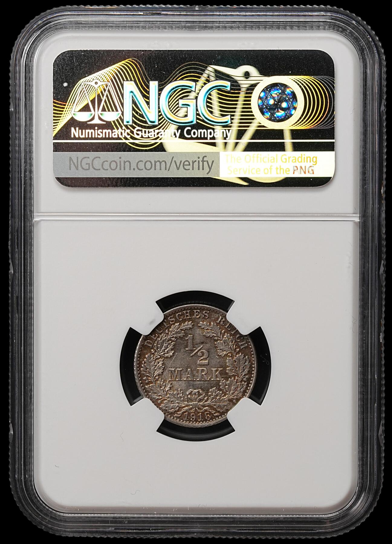 修遠堂世界钱币第105期，马年首拍 NGC MS63 1918年德国1/2马克银币 A厂铭