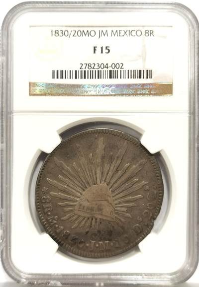 博洋堂蛇年收官专场暨第161期（全场包邮） - NGC F15 墨西哥1830/20MO JM版花边早期鹰洋 骑字版极为罕见 正面卡槽有二处磕