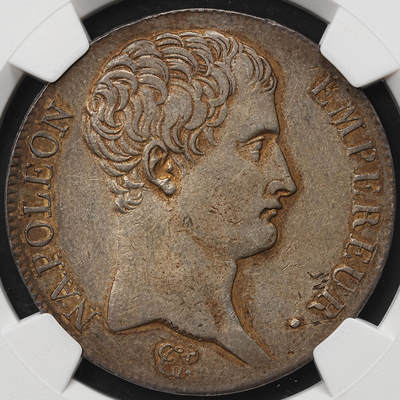 修遠堂世界钱币第105期，马年首拍 - NGC AU50 法国共和十四年拿破仑5法郎大银币，有分稀少，A厂铭
