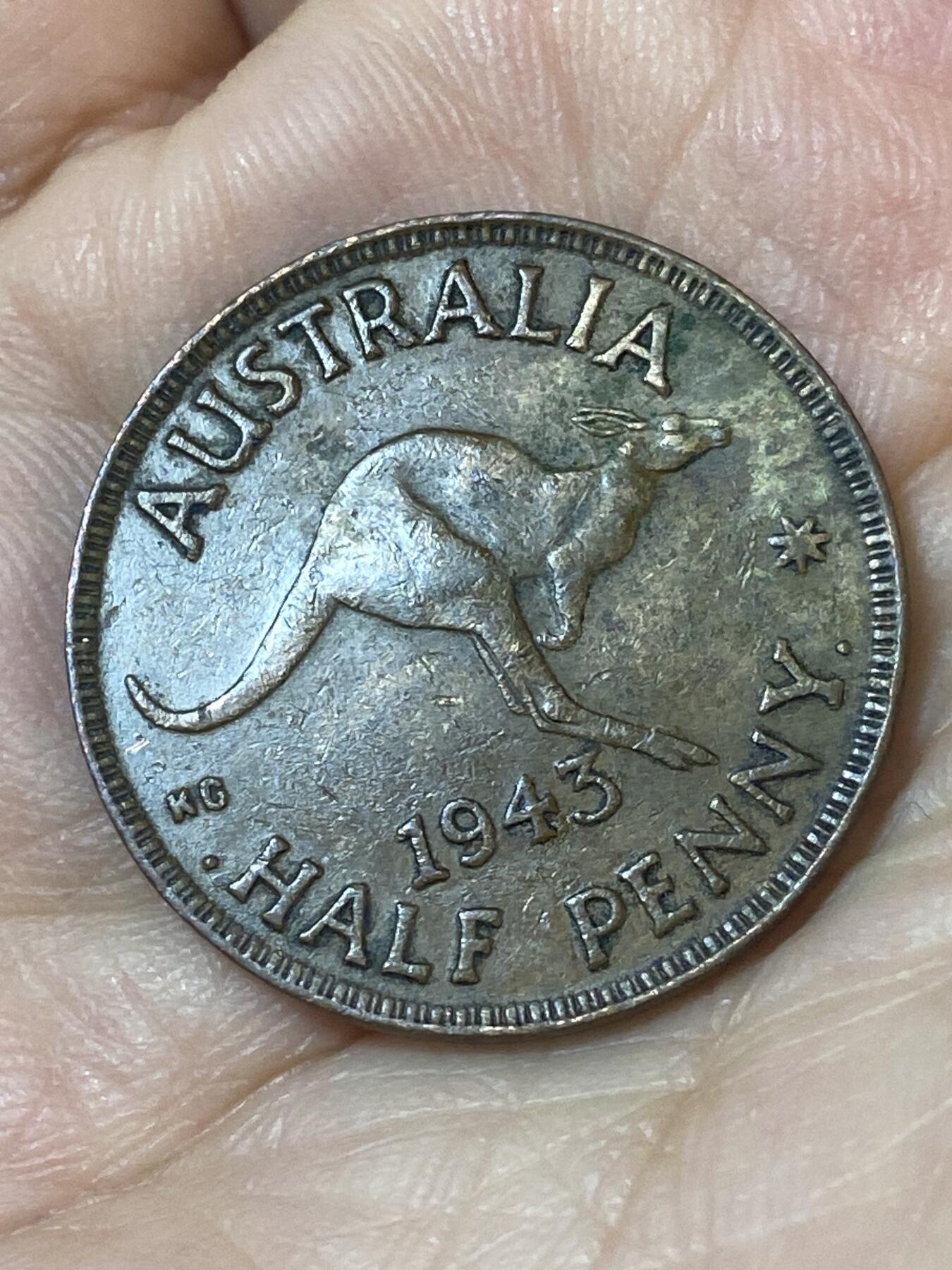 2026年第二十四场(总第一百九十三场）外国好品散币场(免佣金) 澳大利亚🇦🇺1943年1/2便士(乔治六世第一版，b版I标孟买造)