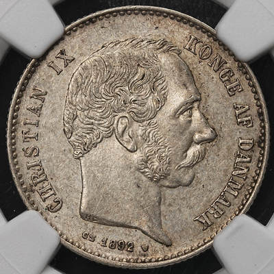 修遠堂世界钱币第105期，马年首拍 - NGC AU58 1892年丹麦海豚1克朗银币，有分少见
