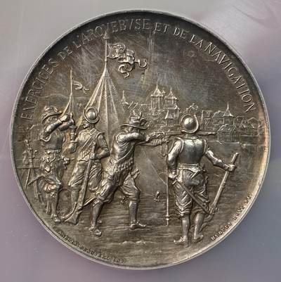 万国钱币拍卖第061期（马年首拍） - NGC MS62 1895年瑞士日内瓦圣乔治射击场落成纪念大银章 47MM 46G 仅仅发行210枚的珍稀品种 高浮雕大规格原味五彩极美收藏品质