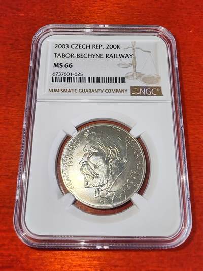 长老汇蛇年精选第一百场拍卖 - 2003 捷克塔伯贝辛铁路百年纪念200克朗银币，NGC MS66分，唯一冠军分，10986枚，熔毁808枚，外网2000元以上