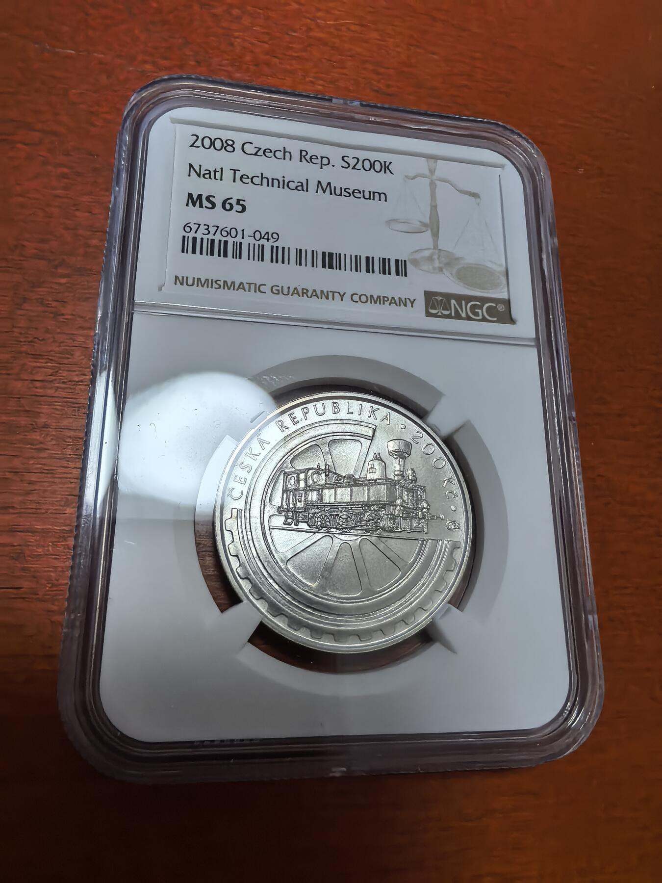 长老汇蛇年精选第一百场拍卖  2008捷克国家科技馆百周年200克朗银币，NGC MS65分，唯一亚军分，更高1枚，9972枚，外网一般2000元以上