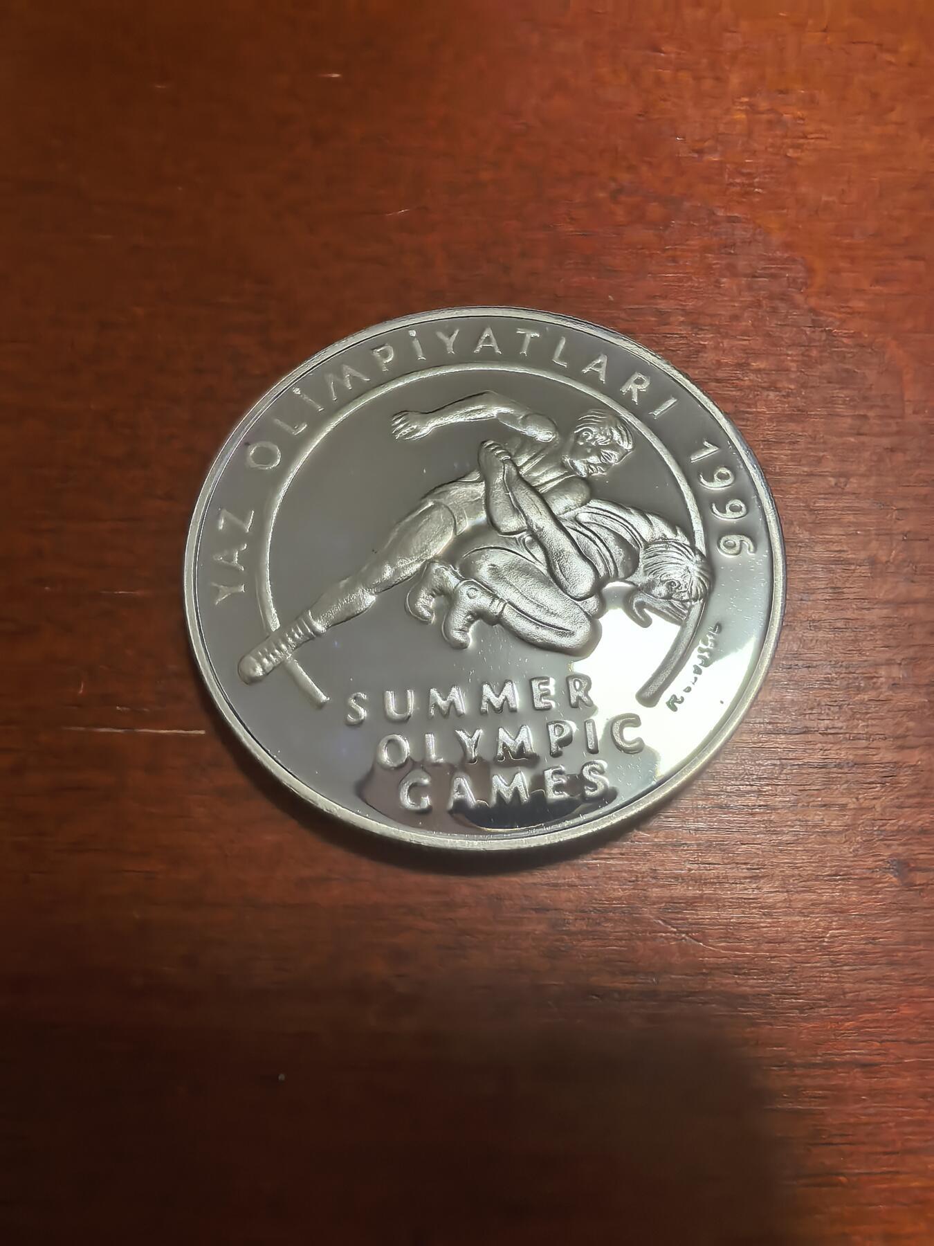 长老汇蛇年精选第一百场拍卖 1995土耳其96夏季奥运会摔跤5万里拉精制银币，1盎司925银，12476枚