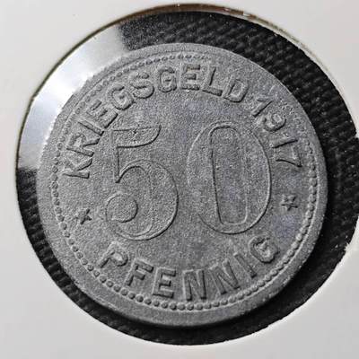 KK钱币收藏小铺  第397期 百期特怕（四拍之一） 2月预留时间 周末发货 -  1917 德紧赫希德市 50芬尼锌币