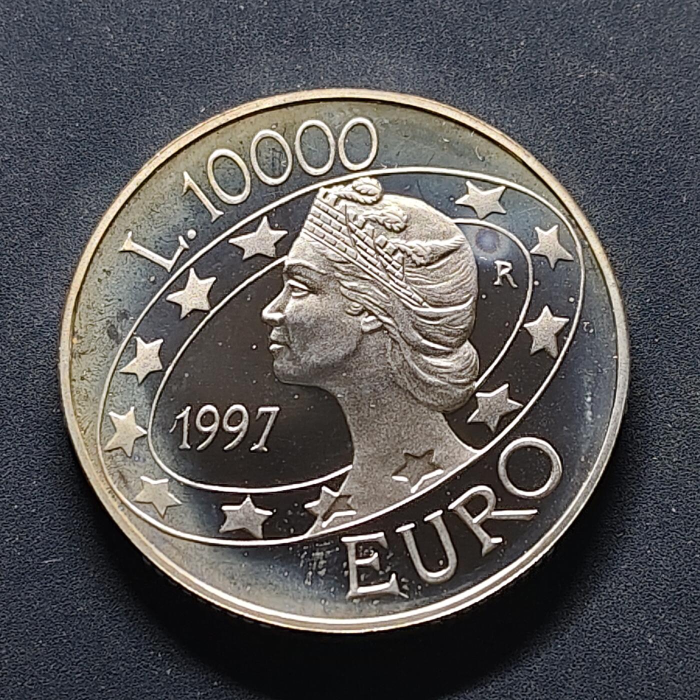 【全场包邮】纯粹捡漏拍503场 圣马力诺1997年10000里拉欧洲进入新千禧精制纪念银币【34毫米22克83.5%】