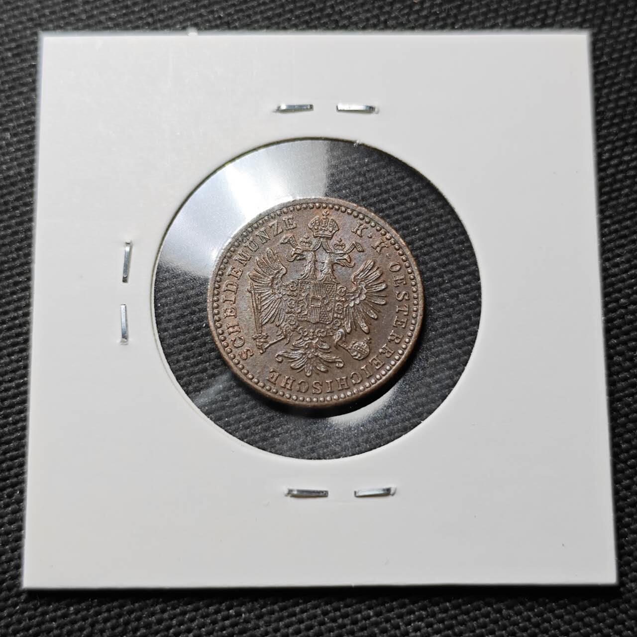 KK钱币收藏小铺  第397期 百期特怕（四拍之一） 2月预留时间 周末发货  1860年奥地利约瑟夫一世双头鹰1克鲁泽铜币 好品