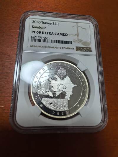 长老汇蛇年精选第一百场拍卖 - 2020土耳其阿塞拜疆纪念50玛特精制银币，NGC PF69UC，裸币价1200元，3枚并列冠军之一，2000枚