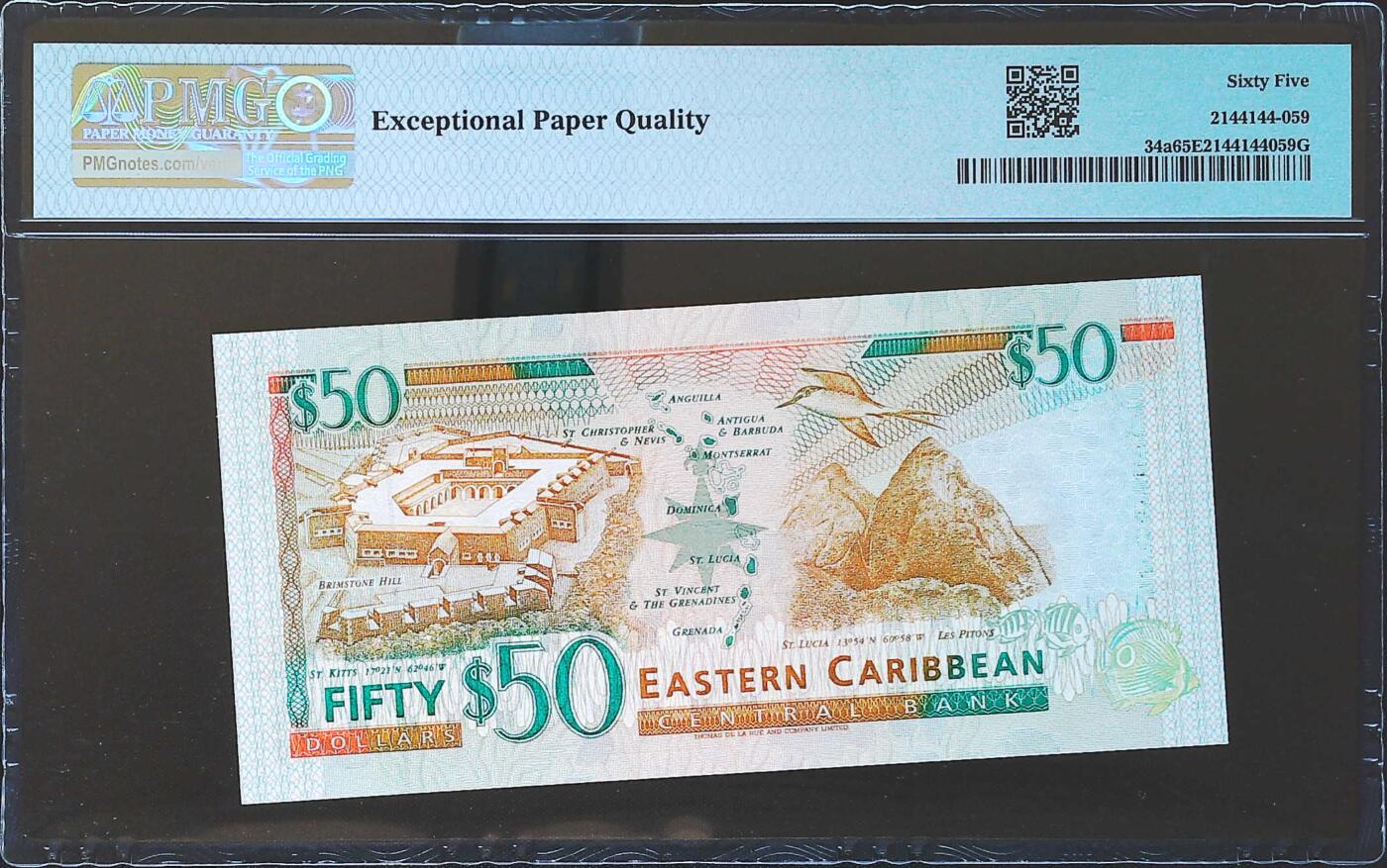 世界靓号纸钞第八十二期 1994年早期东加勒比50元 PMG65 初版非常难找