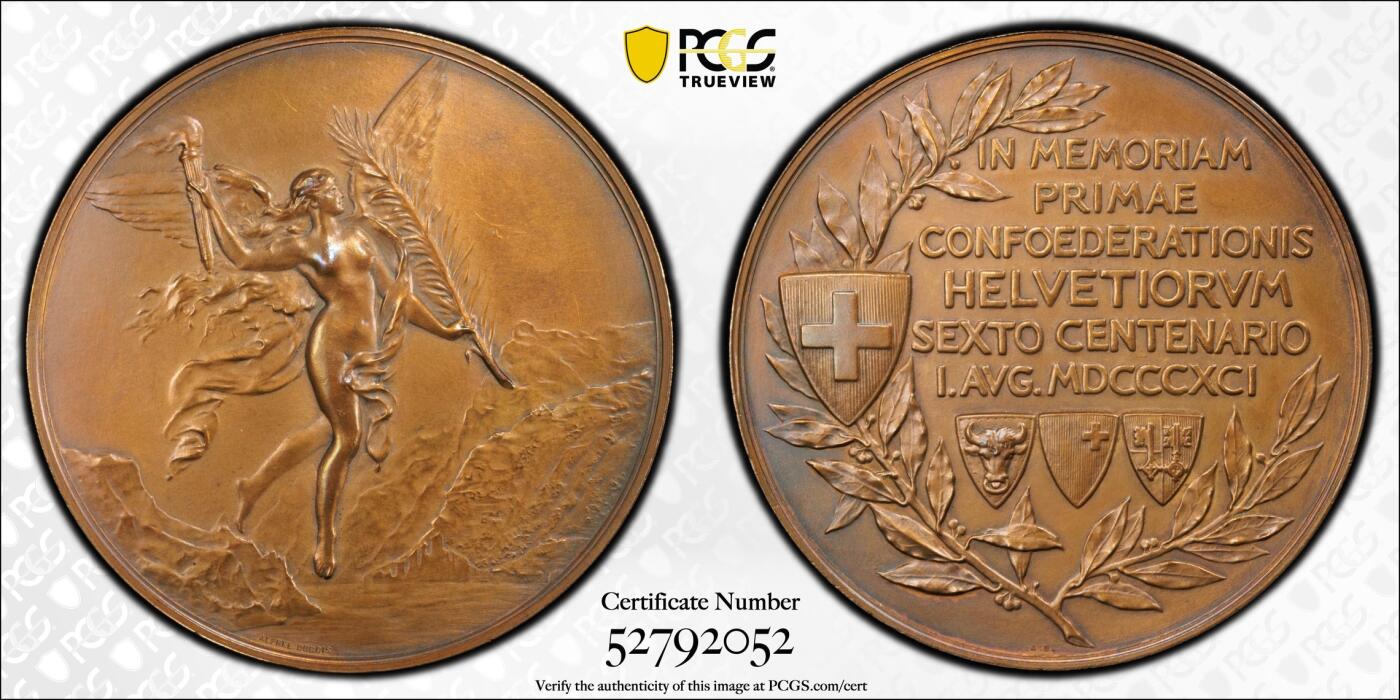 博洋堂蛇年收官专场暨第161期（全场包邮） PCGS SP62 瑞士1891年联邦成立600周年纪念大铜章