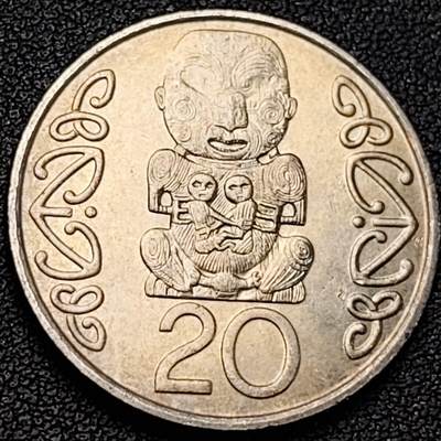 泉币菌-第191场- 迎春节专场 本场拍品多 请提前出价 年前能发货的最后一场（本期结束后 明天 2月14日发货 请及时付款） - 新西兰旧版20分镍币 大版 毛利人普卡基坐像 28.58×2.22毫米​ 11.31克 