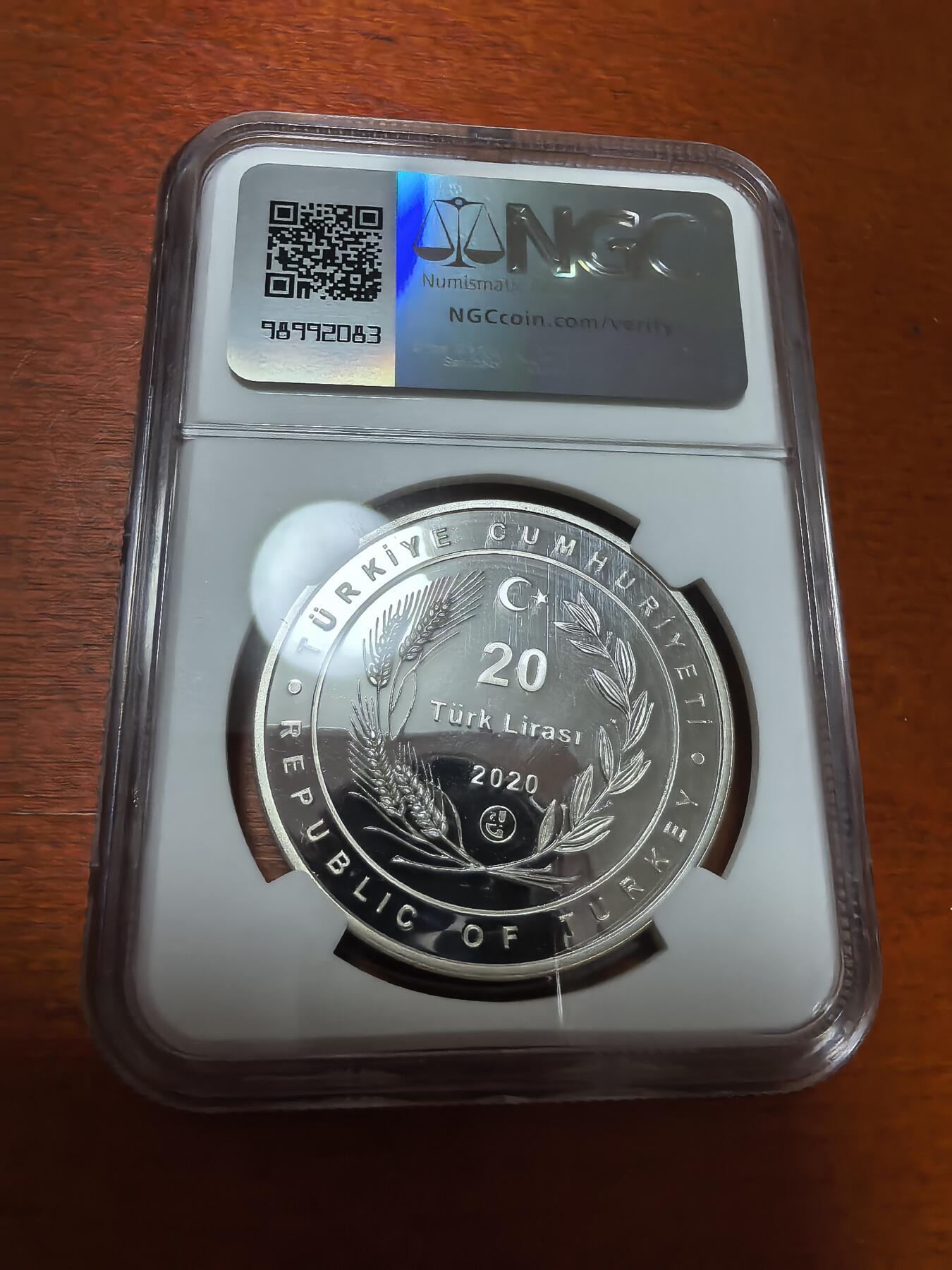 长老汇蛇年精选第一百场拍卖  2020土耳其环保日三枚套币之一20里拉精制银币，NGC PF67UC，亚军，更高1枚，3000枚