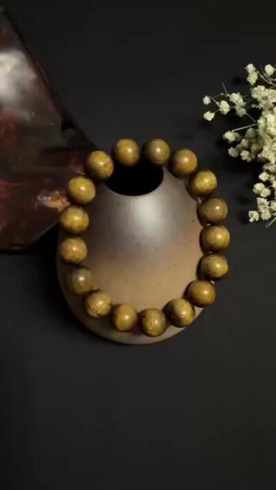 零元拍：金丝楠祖母绿园珠手串，11.5MM 金丝满满，满手留香