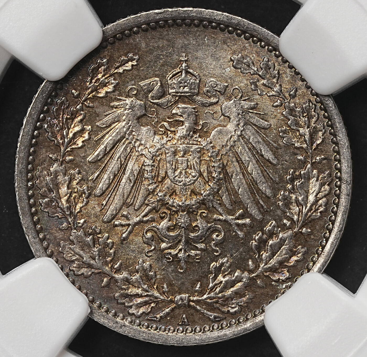 修遠堂世界钱币第105期，马年首拍 NGC MS63 1918年德国1/2马克银币 A厂铭