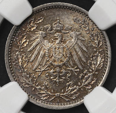 修遠堂世界钱币第105期，马年首拍 - NGC MS63 1918年德国1/2马克银币 A厂铭