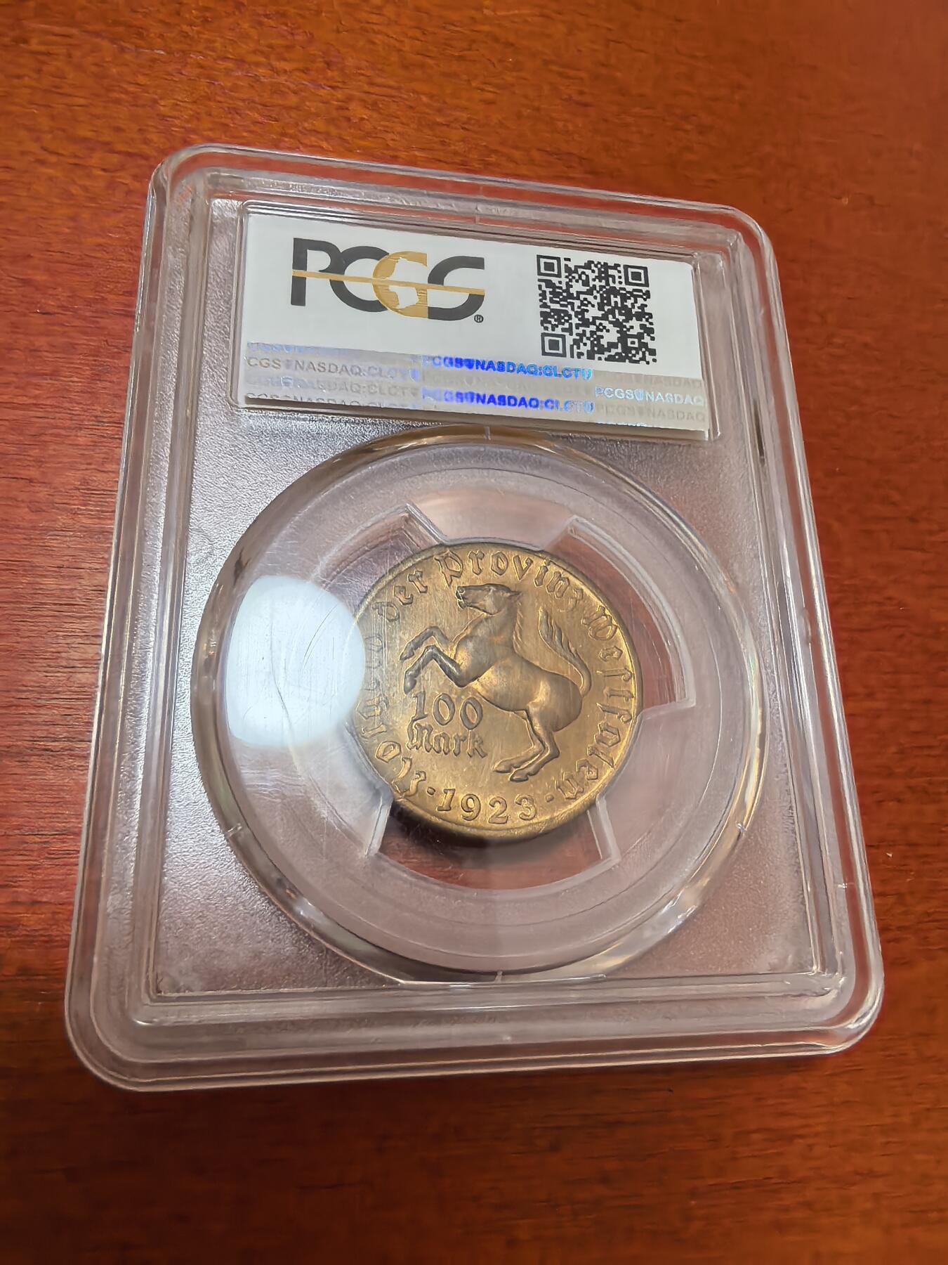 长老汇蛇年精选第一百场拍卖 1923 德国威斯特法兰德紧马币女诗人100马克，PCGS MS65，更高11枚