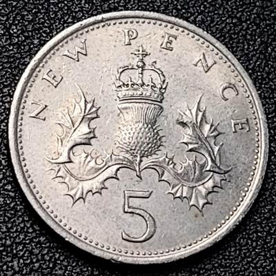 泉币菌-第191场- 迎春节专场 本场拍品多 请提前出价 年前能发货的最后一场（本期结束后 明天 2月14日发货 请及时付款） - 早期老版 1968年英国大5便士镍币 皇冠蓟草 23mm