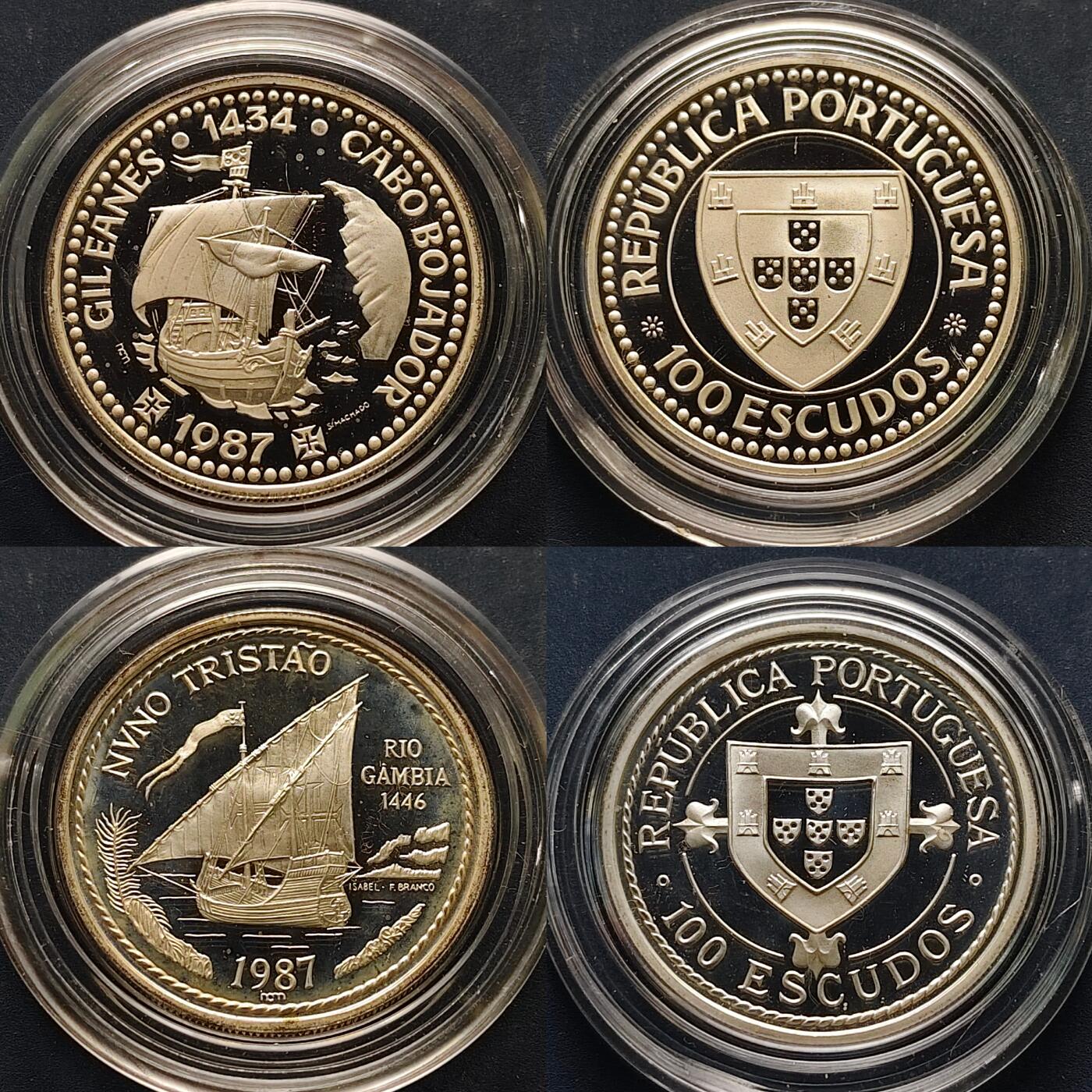 【全场包邮】纯粹捡漏拍503场 葡萄牙1987-1988年大航海时代系列第一组精制纪念银币4枚全套银币【34毫米16.5克92.5%X4枚】-盒证全