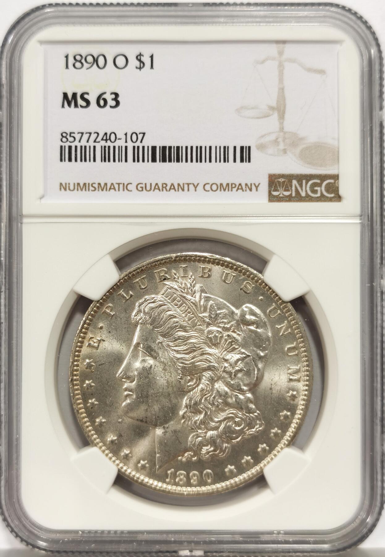 博洋堂蛇年收官专场暨第161期（全场包邮） NGC MS63 美国1890年O版摩根，底板细腻，霜感状态，好年份麦稀奇所见第二高分，上次一枚该年的在博洋堂美国钱币专场成交价含佣1600元，而63将会是性价比之选