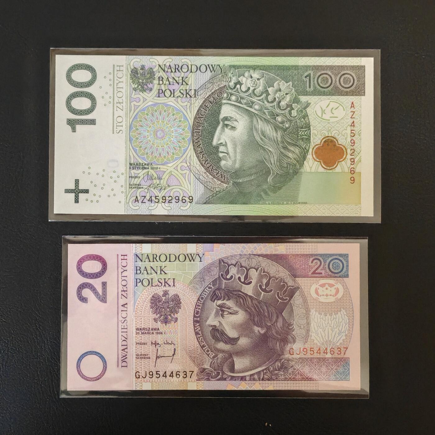 【礼羽收藏】🌏世界钱币拍卖第124期 （一组2张）【UNC】欧洲 波兰 1994年 20.100