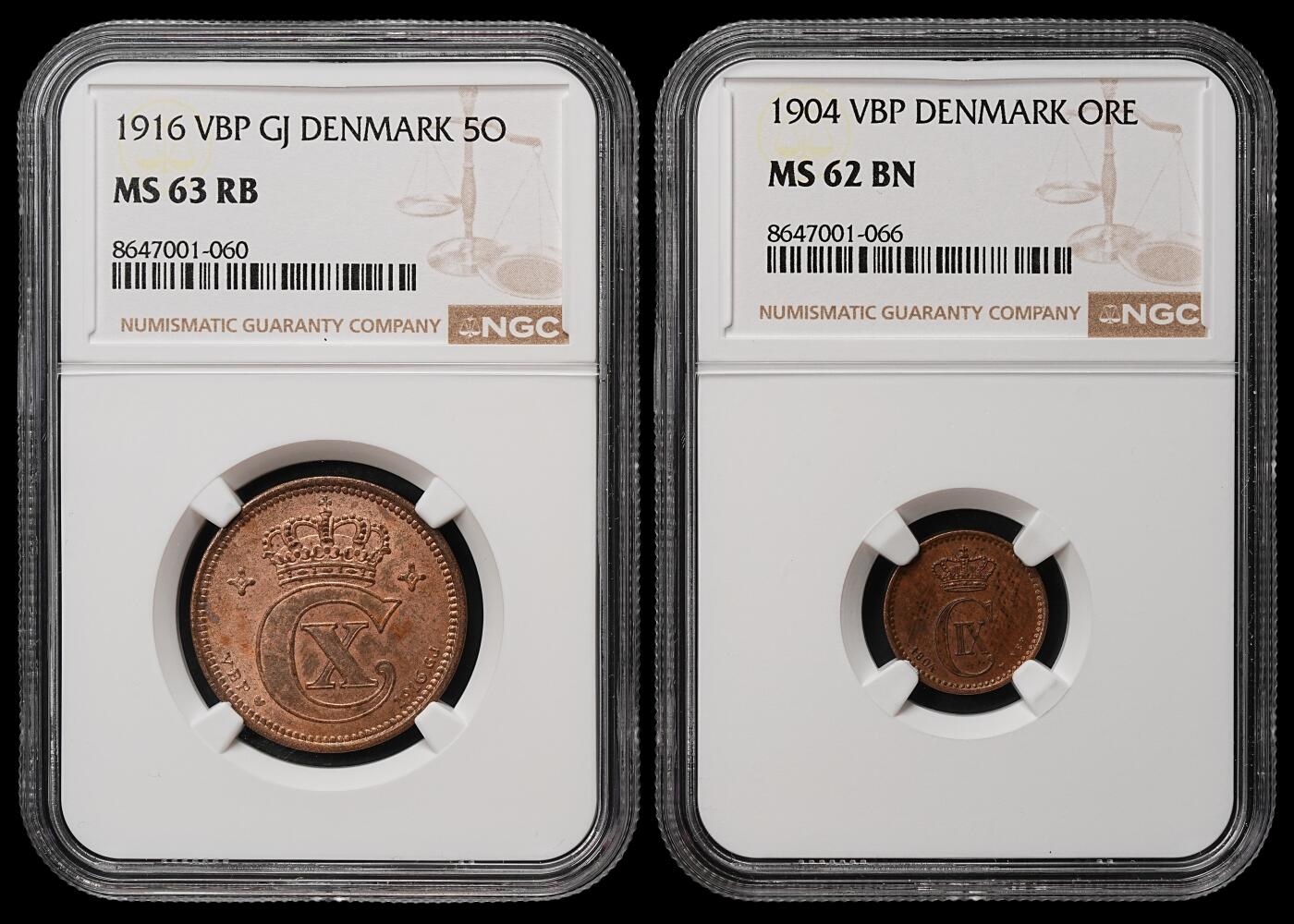 修遠堂世界钱币第105期，马年首拍 NGC评级 丹麦铜币2枚