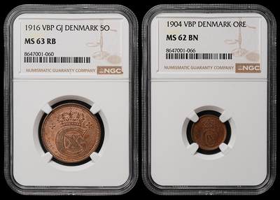 修遠堂世界钱币第105期，马年首拍 - NGC评级 丹麦铜币2枚