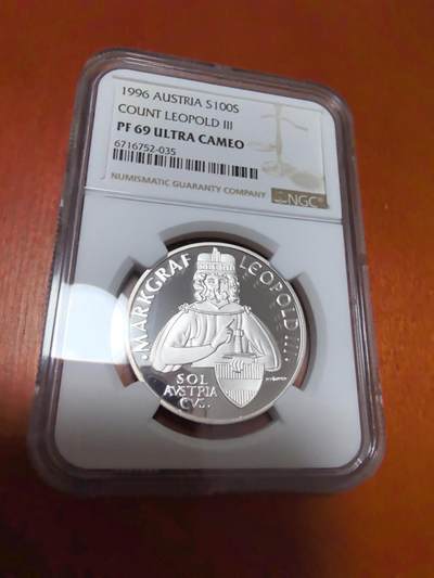 长老汇蛇年精选第一百场拍卖 - 1996 奥地利大公利奥波德二世100先令精制银币，NGC PF69UC，唯二冠军