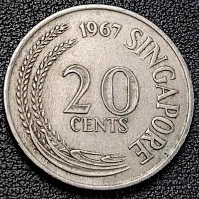 泉币菌-第191场- 迎春节专场 本场拍品多 请提前出价 年前能发货的最后一场（本期结束后 明天 2月14日发货 请及时付款） - 高币值 1967年 新加坡20分 海洋动物-剑鱼 24mm 