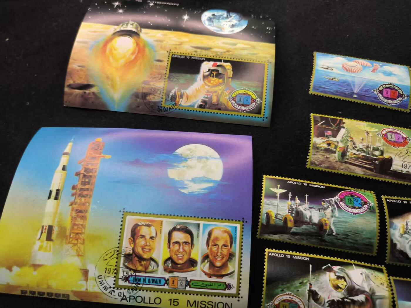 （450件拍品！制服徽章盛宴）罗岚⭐爱藏⭐年前甄选大拍场-店主清仓处理-分享拍场额外现金红包（实体经营） 阿联酋乌姆盖万（Umm al-Quwain） 1972 年发行的阿波罗 15 号登月任务纪念邮票一套