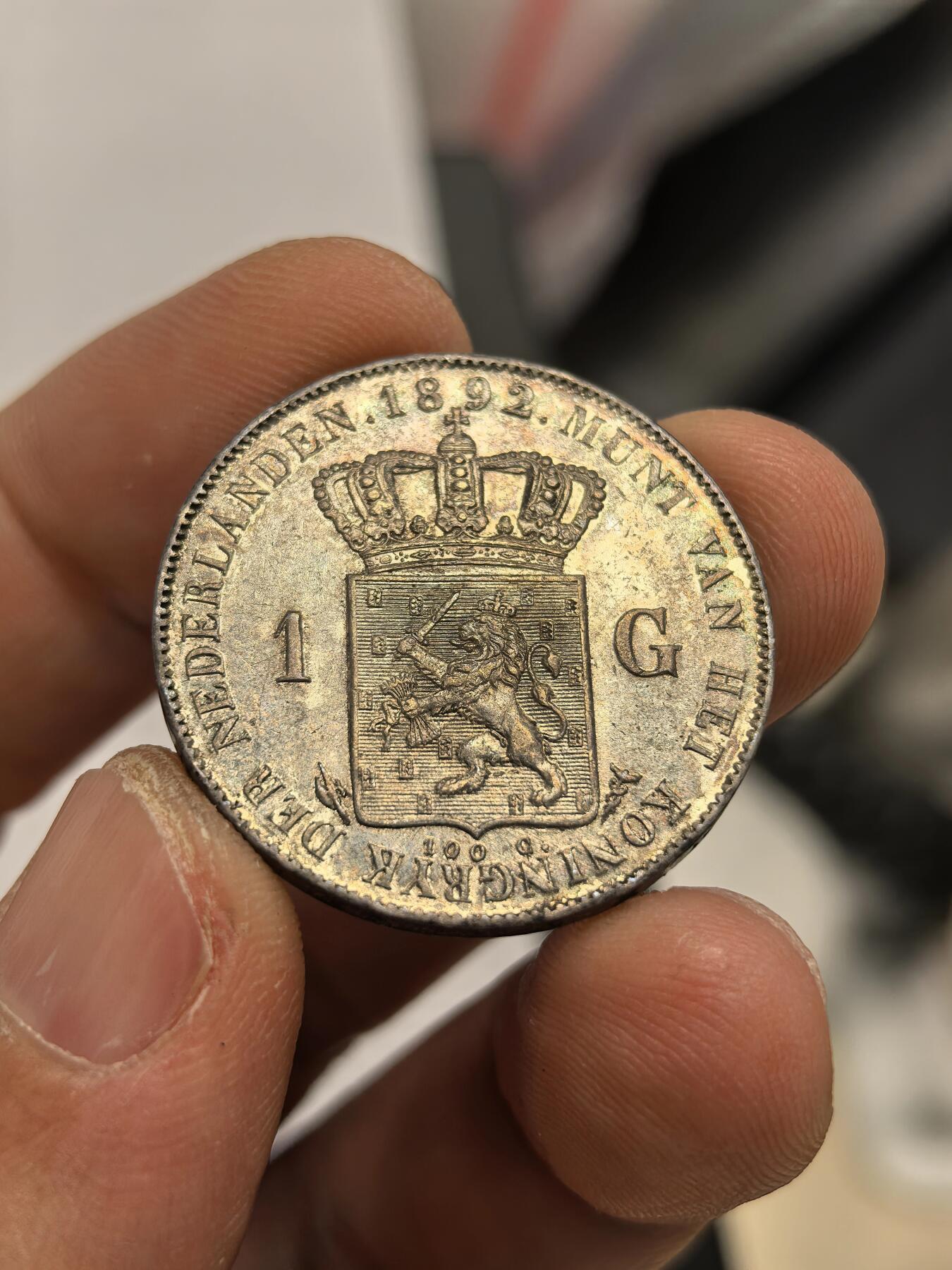 博洋堂蛇年收官专场暨第161期（全场包邮） 荷兰1892年威廉明娜女王1盾银币，双面入骨黑包浆，大热门品种加重彩