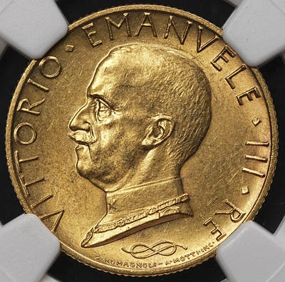 修遠堂世界钱币第105期，马年首拍 - NGC UNCD 1932年意大利100里拉金币，行量仅9,081枚，8.80g，含金90%，实在没看出什么洗，错杀的一枚