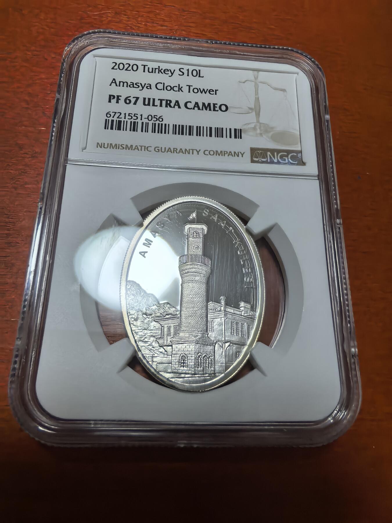 长老汇蛇年精选第一百场拍卖 2020 土耳其钟楼系列之一10里拉椭圆形精制银币，NGC PF67UC，唯一冠军，3000枚