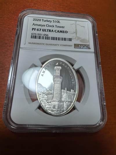 长老汇蛇年精选第一百场拍卖 - 2020 土耳其钟楼系列之一10里拉椭圆形精制银币，NGC PF67UC，唯一冠军，3000枚