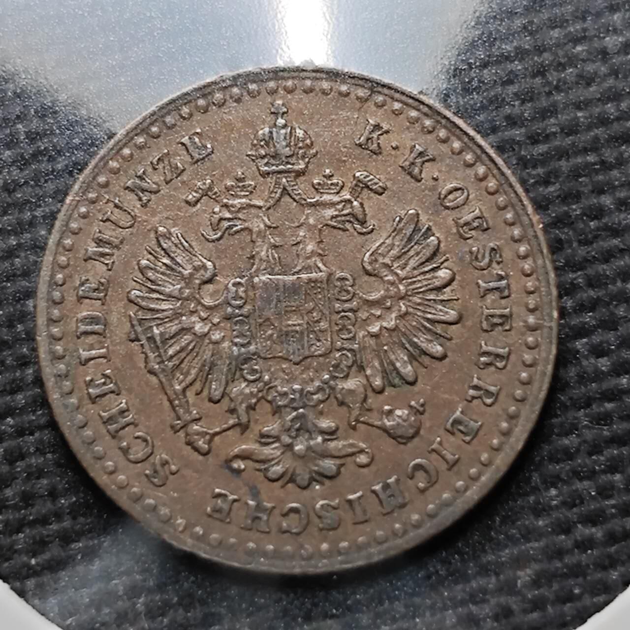 KK钱币收藏小铺  第397期 百期特怕（四拍之一） 2月预留时间 周末发货   奥匈帝国1858年5/10克鲁泽铜币