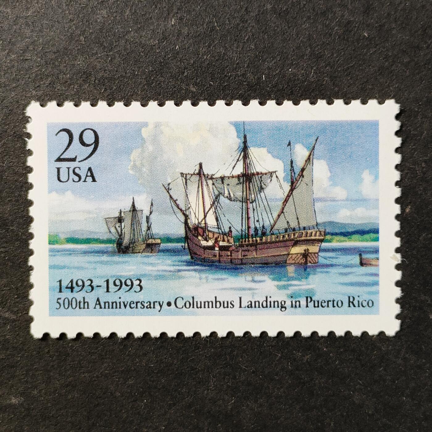 ↓君缘收藏740期☞钱币邮品↓无佣金、可寄存、满30元包邮  美国邮票，1993年哥伦布登陆波多黎各500周年:哥伦布船队的两艘卡拉维尔帆船邮票1全