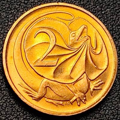 泉币菌-第191场- 迎春节专场 本场拍品多 请提前出价（本周五和之前拍的 2月14日发货） - 原铜光UNC 1984年 英属澳大利亚2分铜币 伞蜥蜴斗篷蜥 21.5mm