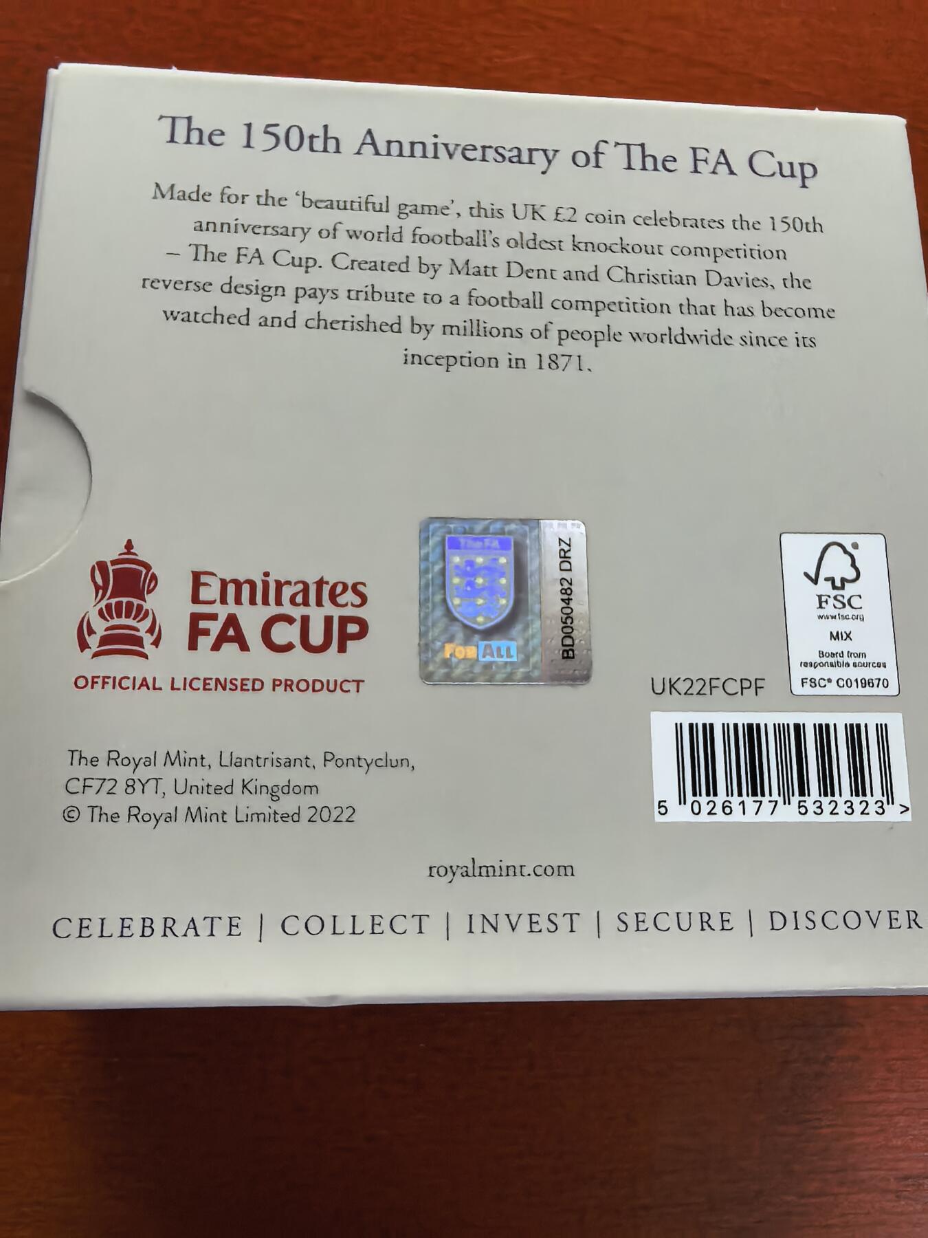 长老汇蛇年精选第一百场拍卖 2022英国足总杯2英镑镀金加厚精制双色银币，24克925银，盒证全，1150枚