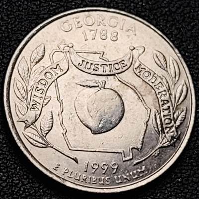 泉币菌-第190场- 精品福利场（年后发货） - 好品 1999年 美国州币 1/4美元 佐治亚州纪念币 24.3mm