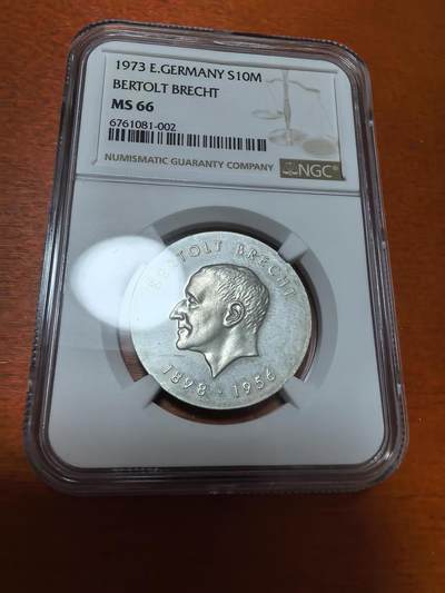 长老汇蛇年精选第一百场拍卖 -  1973东德贝托尔特·布莱希特诞辰75周年10马克银币，NGC MS66分，季军分，更高5枚